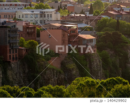 Roofs of houses in old Tbilisi. Georgia. A pattern with the architecture of the city. 140429902