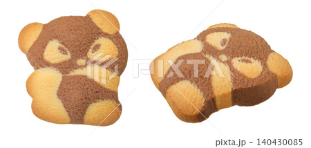 shortbread cookie in the shape of a panda isolated on white background. Top view. Flat lay shortbread cookie in the shape of a panda isolated on white background. Top view. Flat lay 140430085