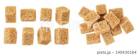 brown sugar cubes isolated on white background. Top view, flat lay brown sugar cubes isolated on white background. Top view, flat lay 140430164