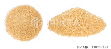 pile of brown granulated sugar isolated on white background. Top view, flat lay pile of brown granulated sugar isolated on white background. Top view, flat lay 140430173