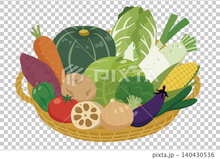 Vector illustration of fresh vegetables in a basket with a handle. Vector illustration of fresh vegetables in a basket with a handle. 140430536