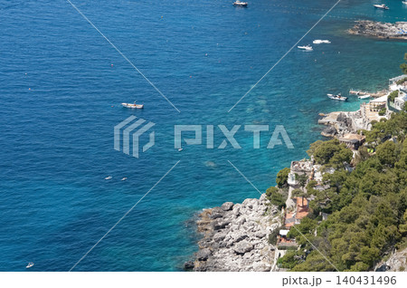 Beautiful coastline in Marina Piccola, Capri. Aerial view 140431496