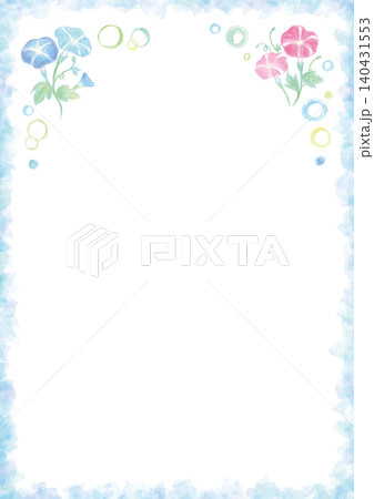 優しい水彩手描きの朝顔と丸い飾りの涼やかな背景-縦型 優しい水彩手描きの朝顔と丸い飾りの涼やかな背景-縦型 140431553