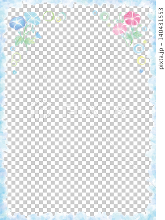 優しい水彩手描きの朝顔と丸い飾りの涼やかな背景-縦型 優しい水彩手描きの朝顔と丸い飾りの涼やかな背景-縦型 140431553