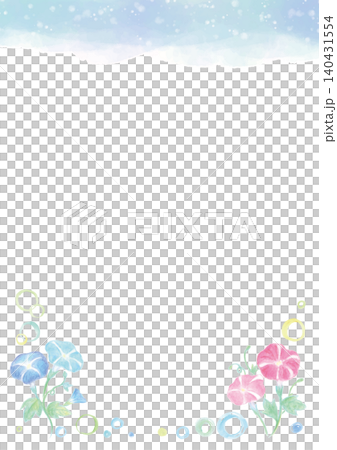 柔和的水彩手繪牽牛花，藍色背景 - 直式版 140431554