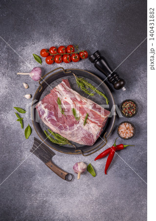 Raw meat preparing for cooking with fresh ingredients Raw meat preparing for cooking with fresh ingredients 140431882