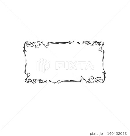 Hand drawn vector abstract outline,graphic,line vintage celebration ornament art nouveau frame in drawing elegant style.Elegant decoration vintage outline design isolated. Floral ornament border 140432058