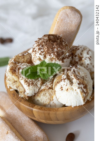 Tiramisu-style ice cream close-up. Tiramisu-style ice cream close-up. 140432142