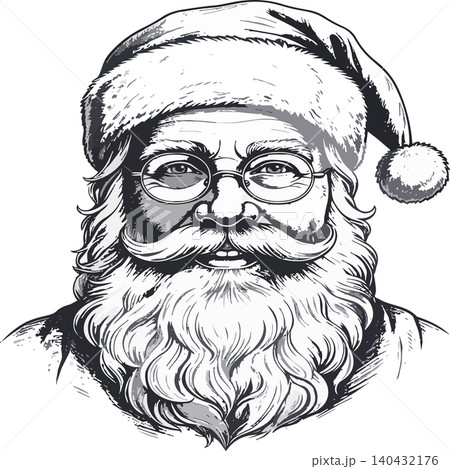 Santa claus portrait vintage black white drawing Santa claus portrait vintage black white drawing 140432176