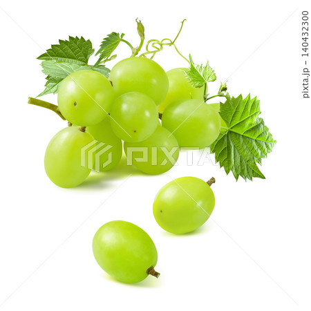Cute bunch of green grapes isolated on white background. Real photography Cute bunch of green grapes isolated on white background. Real photography 140432300