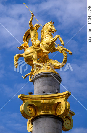 Closeup of St. George Statue or Freedom Monument at Freedom square in Tbilisi, Georgia 140432746