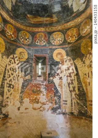 Paintings and frescoes inside Church Holy Mother of God Zahumska, built in 1299, on a shores of Ohrid Lake in North Macedonia 140433158