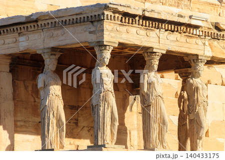 The Caryatid porch of Erechtheion (Erechtheum) or Temple of Athena Polias is an ancient Greek Ionic temple on the north side of the Acropolis in Athens, Greece The Caryatid porch of Erechtheion (Erechtheum) or Temple of Athena Polias is an ancient Greek Ionic temple on the north side of the Acropolis in Athens, Greece 140433175