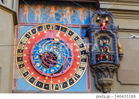 Close-up of clock face of Zytglogge clock tower at the old town of Bern, Switzerland Close-up of clock face of Zytglogge clock tower at the old town of Bern, Switzerland 140433189