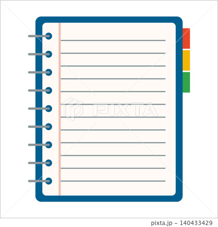 Notebook on a White Background With Blue Outline and Colorful Tabs on the Side for Organizing Notes 140433429