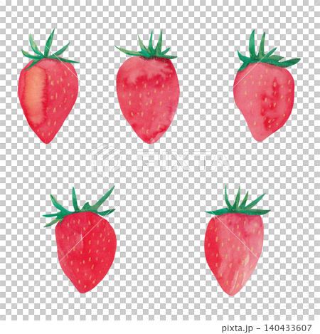 A set of 5 gentle strawberries painted in watercolor. 140433607