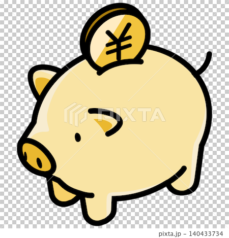かわいい豚の貯金箱と円のコイン 140433734