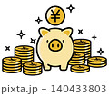 かわいい豚の貯金箱と円のコイン かわいい豚の貯金箱と円のコイン 140433803