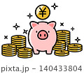 かわいい豚の貯金箱と円のコイン かわいい豚の貯金箱と円のコイン 140433804