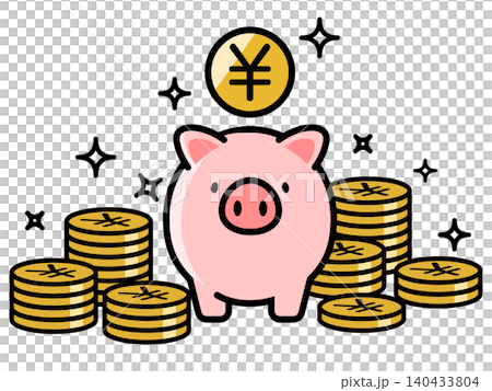 Cute piggy bank and yen coin Cute piggy bank and yen coin 140433804