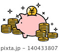 かわいい豚の貯金箱と円のコイン かわいい豚の貯金箱と円のコイン 140433807