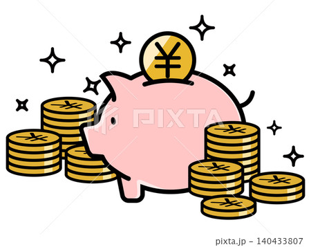 かわいい豚の貯金箱と円のコイン かわいい豚の貯金箱と円のコイン 140433807
