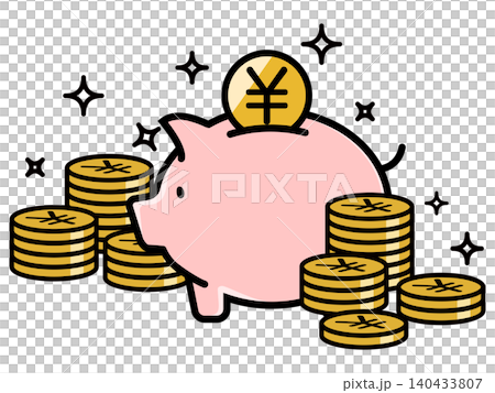 Cute piggy bank and yen coin Cute piggy bank and yen coin 140433807