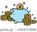 かわいい豚の貯金箱と円のコイン かわいい豚の貯金箱と円のコイン 140433808