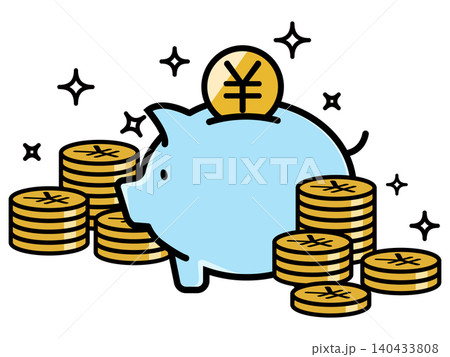 かわいい豚の貯金箱と円のコイン かわいい豚の貯金箱と円のコイン 140433808