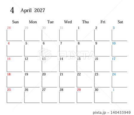 2027年4月、日本のカレンダー 140433949