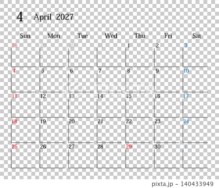 2027年4月、日本のカレンダー 140433949