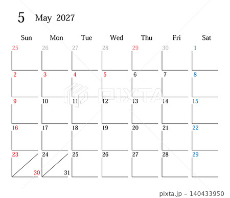 2027年5月、日本のカレンダー 140433950
