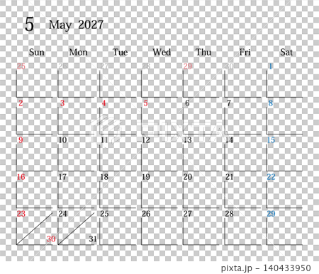 2027年5月、日本のカレンダー 140433950