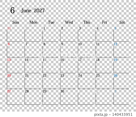 日本曆2027年6月 日本曆2027年6月 140433951