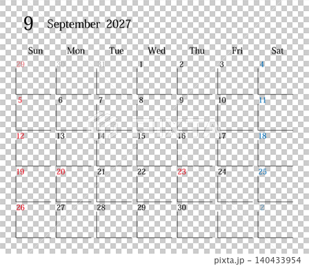 日本曆2027年9月 日本曆2027年9月 140433954