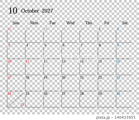 日本曆2027年10月 日本曆2027年10月 140433955