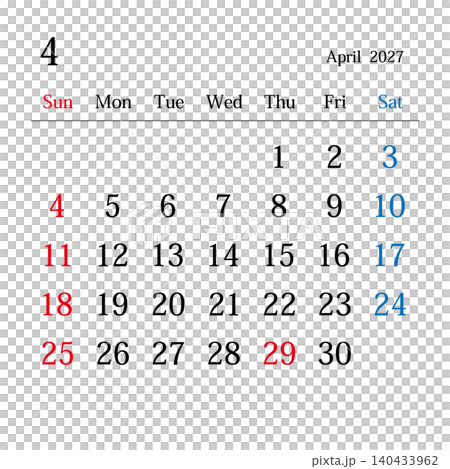 日本日曆,2027年4月 日本日曆,2027年4月 140433962