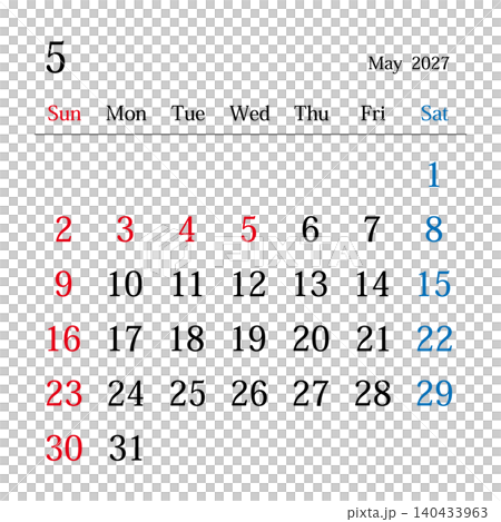 2027年5月、日本のカレンダー 140433963