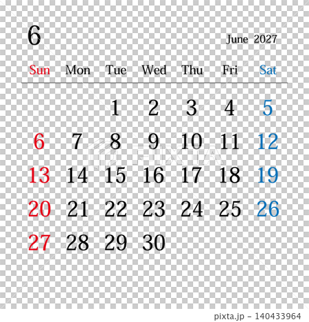 2027年6月、日本のカレンダー 2027年6月、日本のカレンダー 140433964