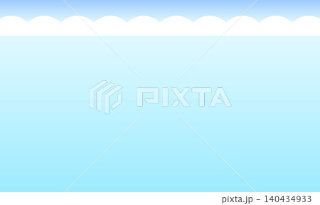夏の海と入道雲のシンプル背景・水色の水平線と空のイラスト素材 140434933