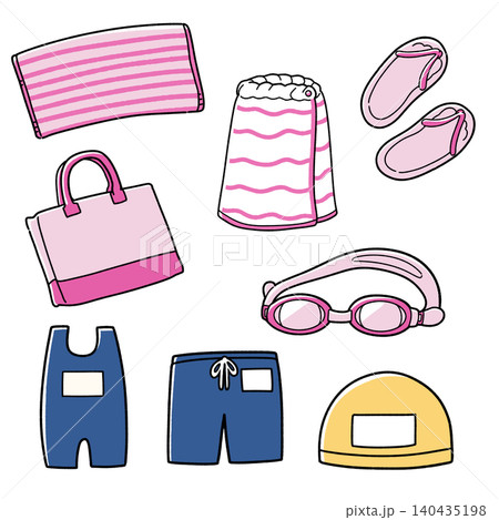 プール道具のイラストセット(ピンク) プール道具のイラストセット(ピンク) 140435198