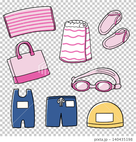 Illustration set of swimming pool equipment (pink) Illustration set of swimming pool equipment (pink) 140435198
