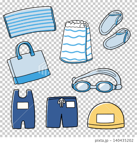Pool equipment illustration set (blue) Pool equipment illustration set (blue) 140435202