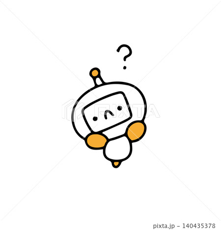首を傾げてはてなを浮かべるAIロボットくんのイラスト 140435378