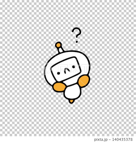 首を傾げてはてなを浮かべるAIロボットくんのイラスト 140435378