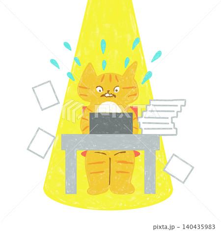 締切に追われて焦る茶トラ猫(透過PNG) 残業・仕事ストレスのイラスト 締切に追われて焦る茶トラ猫(透過PNG) 残業・仕事ストレスのイラスト 140435983