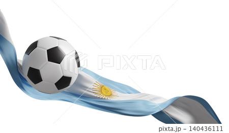 Soccer ball with Argentina flag flowing isolated on white background with copy space Football banner design 3D render Soccer ball with Argentina flag flowing isolated on white background with copy space Football banner design 3D render 140436111