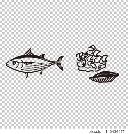 Illustration of dried bonito flakes (line drawing) Illustration of dried bonito flakes (line drawing) 140436475