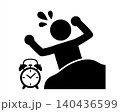 寝坊して飛び起きる人物のピクトグラム（遅刻・目覚まし・朝寝坊） 140436599