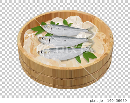 Sardines (in a wooden bucket filled with ice) Sardines (in a wooden bucket filled with ice) 140436689